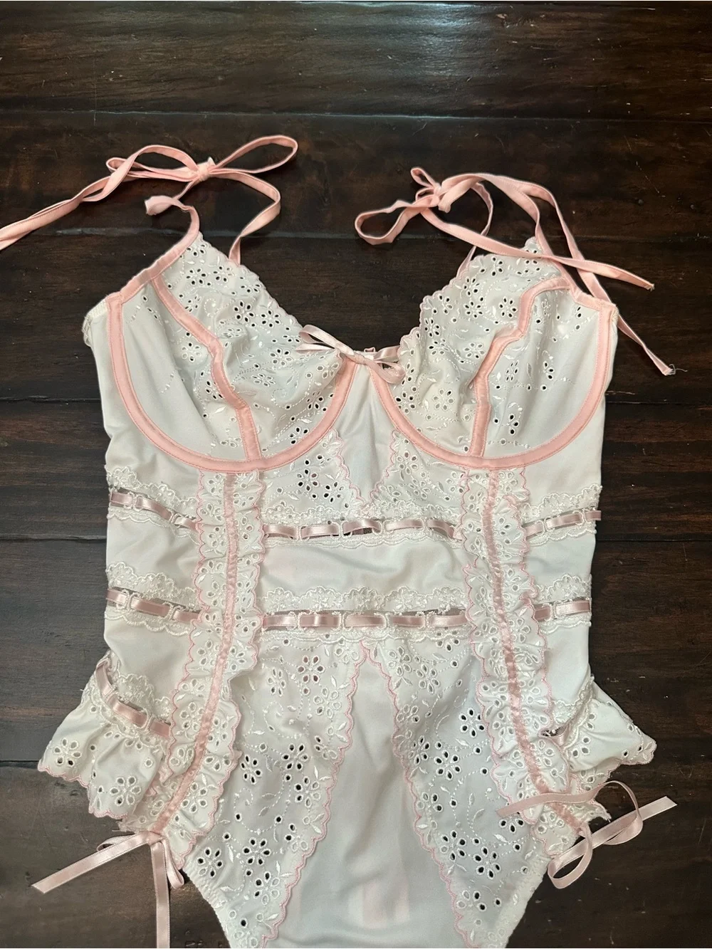 For Love & Lemons Lace Tie Strap Teddy Bodysuit Romper Lingerie 38776